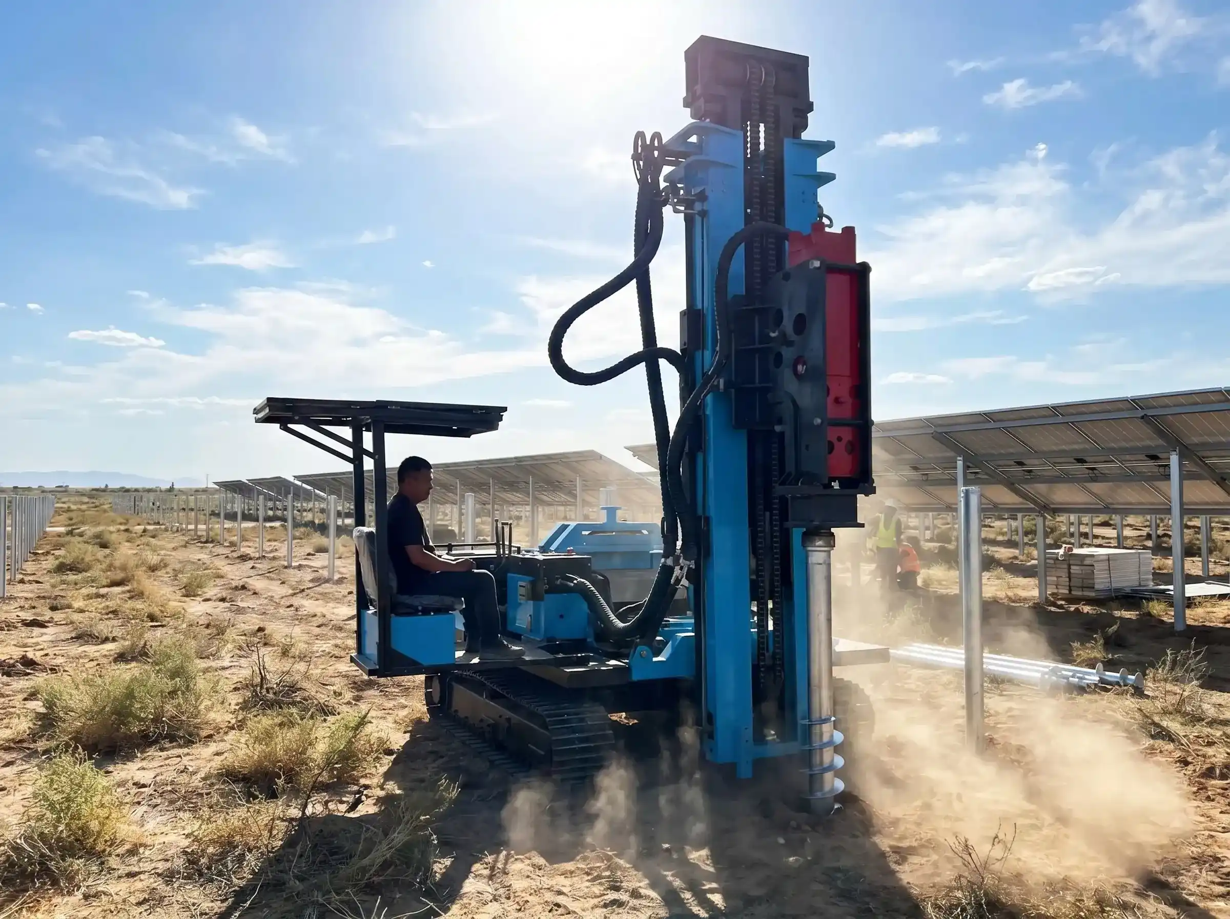 360&deg; Rotary Hydraulic Solar Screw Pile Driver